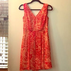 Blood Orange, flowy tropical theme cocktail dress